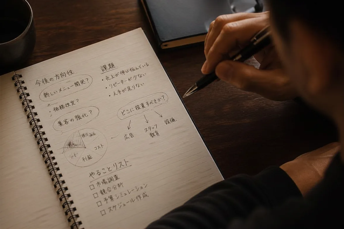 ノートに経営課題を書き出す